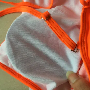 Seksualus Apynasrio Aukšto Kaklo Bikini Nustatyti Moterų Neon Orange Sporto Pasėlių Viršuje Kamšalu maudymosi Kostiumėliai Moterims, Push Up Maudymosi biquinis feminino