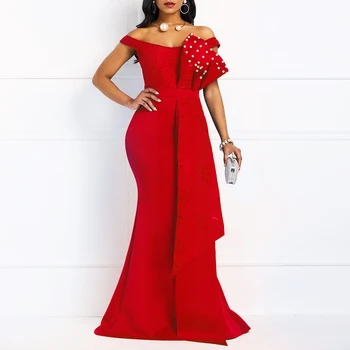 Moteris Ilga Suknelė Vasarai Seksualus Undinė Karoliukai Off Peties Mados Skraiste Prom Vakarą Lady Suknelė Elegantiškas 2020 M. Afrikos Maxi Suknelės