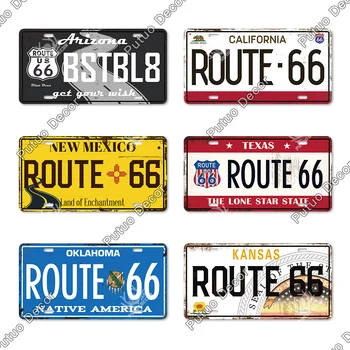 Putuo Dekoro Route 66 Licencijos Plokštės Derliaus Alavo Ženklas, Metalo Apdaila Kalifornijos Automobilių Baras, Užeiga, Kavinė, Garažas Tapybos Stendai Ženklas