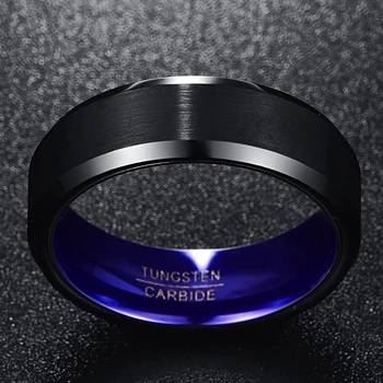 Nuncad 3.0 MM storio juoda butas matinio paviršiaus, mėlynai violetinė vidinio žiedo-volframo karbidas vyro Klasikinis vinatge žiedas JAV dydis 7-12