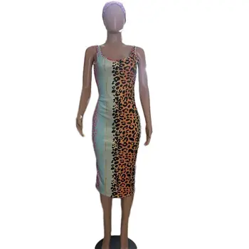 2019 Nauja Seksuali Leopardas Spausdinti Bodycon Moterų Suknelės, Spageti Dirželį Ilgai Dizaino Rankovių Ponios Suknelė Įskaitant Skarelė