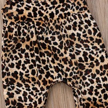 2020 Nauja Mielas Naujagimių Bamblys Kūdikiui Baby Girl Leopard Vest Romper Jumpsuit Haremo Kelnės Rankovių Sunsuit Komplektus Drabužių