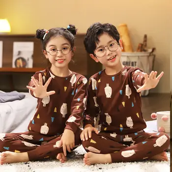 2021 m. Pavasarį Sleepwear Vaikams ilgomis Rankovėmis Pijamas Infantil Medvilnės Rudenį Vaikai Pižama Nustatyti Berniukų ir Mergaičių Drabužių 6 10 12Y