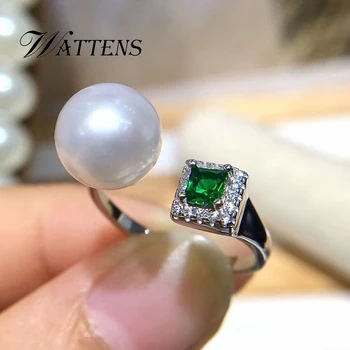 925 sterlingas sidabro žiedas natūralių perlų žiedas moterims balta juoda perlų Žalia Cirkonis Žiedas Bohemijos Vestuves Aksesuarai Dovanos
