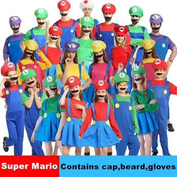 Suaugusiųjų Helovinas Super Mario, Cosplay Kostiumai, Vaikai, šeimos Funy Luigi Bros Santechnikas Puras Kostiumas Fancy Dress Kalėdinis vakarėlis