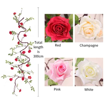 300cm Dirbtinės Gėlės Rožės Rotango Ivy Vynuogių šilko gėlės string Namų Vestuvių sienų Apdailai Netikrą leaf 