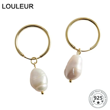LouLeur 925 sterlingas sidabro vandens lašas Baroko perlas hoopas auskarai aukso modernaus dizaino auskarai moterims, šaliai, papuošalai, žavesio