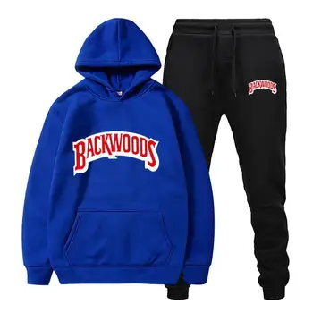 Marca de moda Backwoods, conjunto para hombre, pantalón con capucha de lana, chándal grueso y cálido, ropa deportiva con capucha