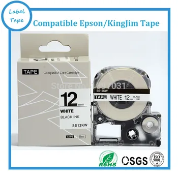5PK/Daug Aukštos kokybės SS12KW 12mm black on White Labelworks Tepra etiketės juostos Kingjim LC juosta Tepra Pro SR150 lw 400 lw 700