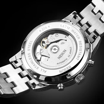 Šveicarija Nesun Žiūrėti Vyrų Prabangos Prekės Automatinis Mechaninis laikrodis Safyras relogio masculino Mėnulio fazės Vandeniui N9027-6