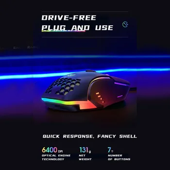 Laidinio Žaidimų Pelė, Kompiuterio 6400 DPI Reguliuojamas Korio Dizaino RGB Apšvietimu Ergonomiškas Pelės PC Nešiojamas kompiuteris