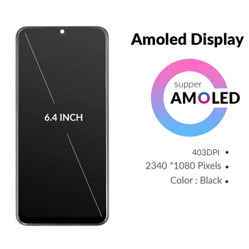 AMOLED A50 LCD Ekranas Samsung A50 SM-A505FN/DS LCD Jutiklinis Ekranas skaitmeninis keitiklis Samsung Galaxy A505F/DS A505 LCD Su karkasu