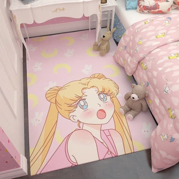 Non-Slip Mat Pink Cartoon Mergaitės Dovana, Sailor Moon Luna Kačių Magija Grindų Kilimas, Kilimas Miegamajame Słomianka