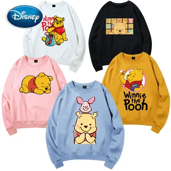 Disney Stilingas Winnie the Pooh Bear Animacinių filmų Spausdinti Harajuku Moterų Palaidinukė O-Kaklo Megztinis Mados ilgomis Rankovėmis Viršūnes Streetwear