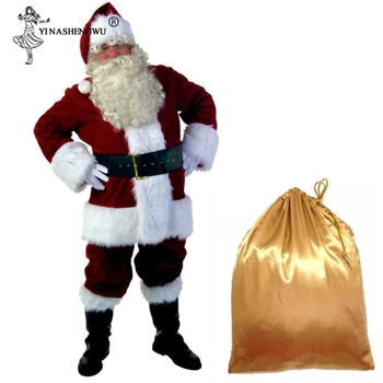 Kalėdų Santa Claus Cosplay Kostiumų Santa Claus Drabužius Fancy Dress Vyrų Suaugusiųjų Naujųjų Metų Vakarėlį Drabužius 10 dalių Rinkinys