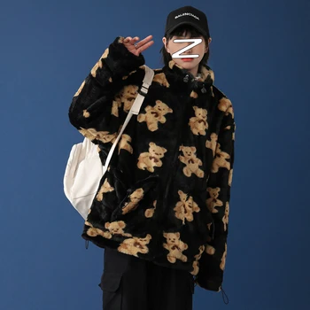Žiemos Atsitiktinis Negabaritinių Moterų Kailis Korėjos Lokys Modelis Medvilnės Minkštas Šiltas Ilgomis Rankovėmis Striukė Harajuku Mielas Moterų Storio Outwear