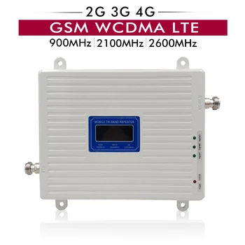 Tri Band Stiprintuvas 2G/3G GSM 900+3G UMTS/WCDMA 2100+4G FDD LTE 2600 Mobilųjį Telefoną Signalo Kartotuvų Mobiliojo ryšio Signalo Stiprintuvas Antenai Rinkinys