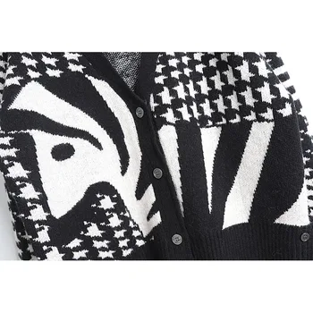 Ankstyvą Rudenį Naujų Houndstooth V-kaklo Megztinis Houndstooth Dryžuotas Zebras Modelio Žakardo Džemperis Moterims