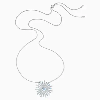 Bižuterijos SWA Naujų SAULĖS Pakabukas Gėlė Formos Žiedlapis Blue Crystal White Grandinės Moterų Prabangūs Papuošalai Dovana