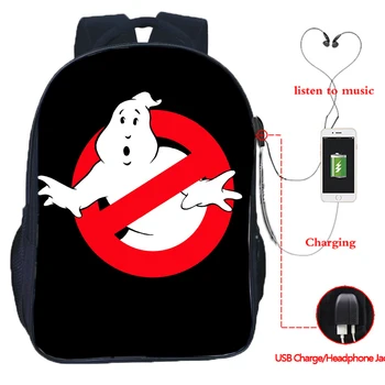 Mochila Naujovė Juokinga Ghostbusters USB Kuprinė Vyrai Moterys Nešiojamas Paauglių Bookbag Kūrybos Mokyklos Maišą Berniukas Mergaitė USB Įkrovimo Kelionės Krepšys