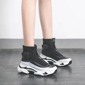 2020 m. naujas Didelis(6CM) Zip, suapvalinti tne High-top atsitiktinis Kvėpuojantis kojinių, batų, moterų sportbačiai butas platforma batus Treniruoklius Moterų Tinklinio
