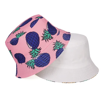 Dvipusis nešiojami medvilnės žvejys skrybėlę vyrų ir moterų vasaros atspalvį kibiro kepurę ananasų spausdinti banga Panamos skrybėlė gorras hip-hop