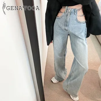 Genayooa Streetwear Džinsai Moteris Korėjos Tuščiaviduriai Iš Juosmens Džinsai Mama Aukšto Juosmens Džinsai Boyfriend Džinsai Moterų 2020 M. Rudenį, Žiemą