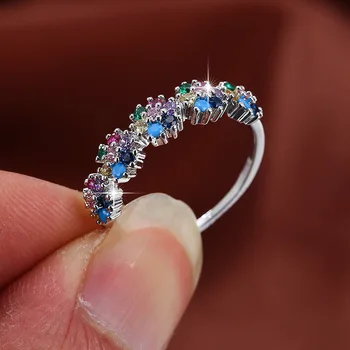Korėjos temperamentas mados spalvų cirkonis gėlės formos žiedas kūrybos šviežių ponios žiedas elegantiškas papuošalai vestuvinis žiedas