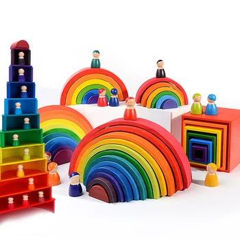 12 Vnt. Didelių Medinių Vaivorykštė Blokai Medienos Žaislas Stacker Vaikų Kūrybos Vaivorykštė Blokai Montessori Švietimo Žaislai, Kūdikių Dovanos