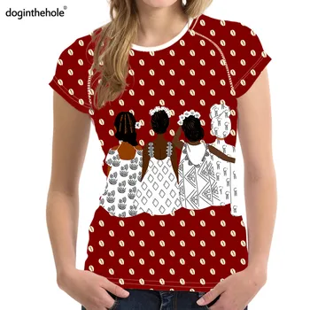 Doginthehole Mados ie Merginos Spausdinti Vasaros Tshirts Dėl Jaunų Merginų Afro Stiliaus Atsitiktinis Viršūnes Moterų Drabužius, O-neck Tee Marškinėliai