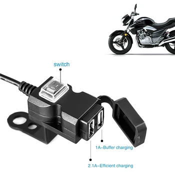 12V-24V USB Dual Port Vandeniui Motociklas Motociklo Rankenos Įkroviklis Adapteris, Maitinimo Lizdas, skirtas 