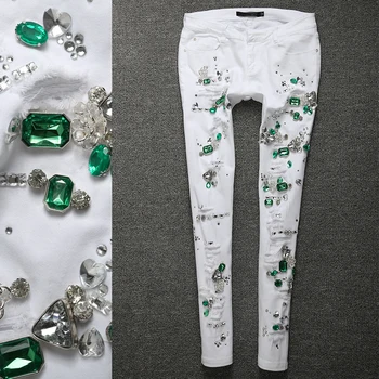 Pavasarį, rudenį naujų mados žalios deimantų moterų džinsinio audinio kelnės aukštos kokybės liesas Pieštuku džinsai plius dydis 25-32