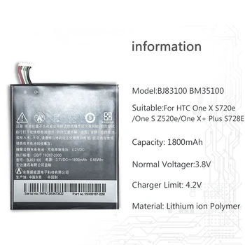 HTC One X S720e / One S Z520e Polimero Li-ion Baterija BJ83100 1800mAh Mobiliojo Telefono Bateriją