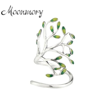 Moonmory 925 Sterlingas Sidabro Ūglių Mažai Medį Atidaryti Žiedas Moterims Reguliuojamo Dydžio Medžio Formos Wrap Žiedas Su Emalio Juvelyrikos