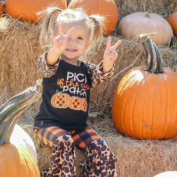 Bamblys Kūdikiams, Vaikams Baby Girl Helovinas Drabužius Nustatyti 2020 m. Pledas ilgomis Rankovėmis Rudenį T-shirt Leopard 