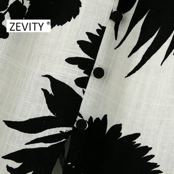 Zevity Naujas Moterų Vintage black lapų spausdinimo krūtinėmis lino midi sijonas faldas mujer lady sagtis varčias elegantiškas ruffles sijonai QUN659