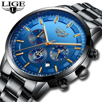 LIGE Žiūrėti Vyrų Mados Sporto Kvarcinis Laikrodis, Mens Watches Top Brand Prabanga Blue Verslo Vandeniui Žiūrėti Relogio Masculino 2020 m.