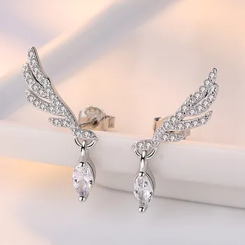 925 sterlingas sidabro mados blizga kristalų angelas sparnų ponios'stud auskarai papuošalai moterims gimtadienio dovana Kovos su alergija