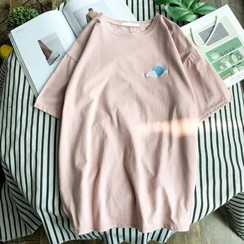 Hirsionsan Harajuku 2019 M. Vasarą Trumpas Rankovės Marškinėliai Moterims Atsitiktinis Oro Siuvinėjimo Marškinėlius Moterų Korėjos Mielas Vatos Pagaliukai Tees