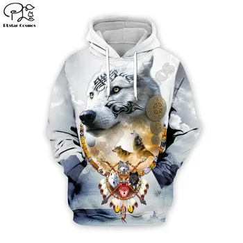Mados Hoodie Gimtoji Indijos Wolf 3D Atspausdintas hoodies Unisex Harajuku streetwear moterims, vyrams seatshirts sudadera hombre