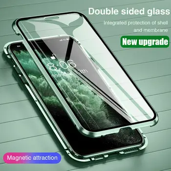 360° Magnetinis Adsorbcijos Atveju iPhone, 12 Mini 11 Pro XR XS Max 8 7 Plius Dvigubai Pusių Stiklo danga