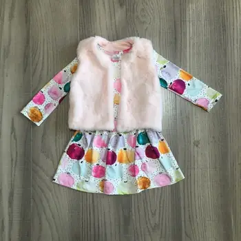 Girlymax nustatyti kūdikio mergina patenka žiemos drabužių mergaičių rožinis pliušinis vest kailis baby girl moliūgų suknelė
