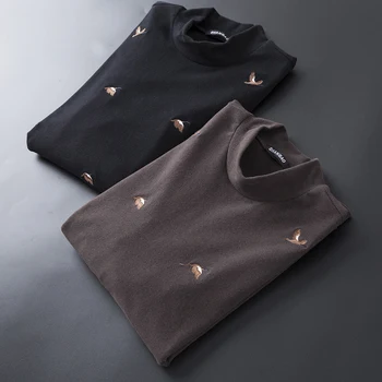 Prekės Dizaineris Mens T marškinėliai Mados 2019 Nauja Rudens Žiemos Storio Vyrų Laukinių Žąsų Siuvinėjimo ilgomis Rankovėmis O-neck T Shirt 8321
