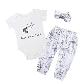 2020 metų Vasaros baby girl drabužius trumpomis rankovėmis Viršuje +kelnės +Lankelis 3pcs Naujagimiui mergina drabužių rinkinys Kūdikiams, vaikiška kostiumas komplektai