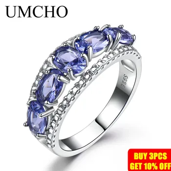 UMCHO 3.0 ct Mėlynas Safyras Tanzanite Žiedai Moterų Dalyvavimas Fine Jewelry Originali Kietojo 925 Sterlingas Sidabro Žiedas Fine Jewelry