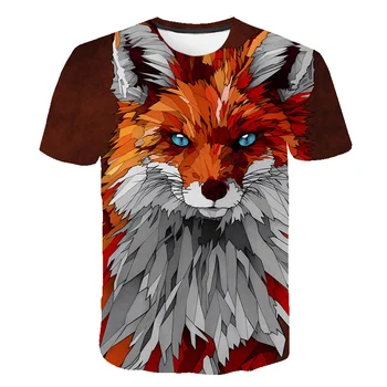 Naujas 2020 metų Vasaros vyriški T-shirt Apvalus kaklas Trumpas Rankovėmis Drabužius Gyvūnų Foxs 3D Atspausdintas T-shirt vyriški T-shirt vaiko Dydžio