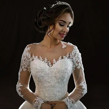 Vestidos De Novias Odos Tiulio Ilgomis Rankovėmis Princesė Vestuvių Suknelės Nėrinius, Karoliukus Appliques Valymo Traukinio Kamuolys Suknelė Vestuvių Suknelės 2021