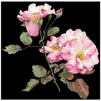 Rausva rožė kryželiu paketo gėlių aida 18ct 14ct 11ct juoda medžiaga žmonės rinkinys siuvinėjimui 