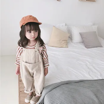 2020 m. Pavasarį korėjos stiliaus kūdikių mergaičių velvetas laisvas darbo drabužiai mielas vaikai-rungtynės suspender kelnės kelnės, kombinezonai su antkrūtiniais Berniukų, Mergaičių Jumpsuit
