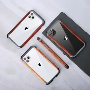 Originalus R-Tiesiog Medienos Bamperis Metalo Case For iPhone 7 8 Aliuminio Rėmas Telefono 